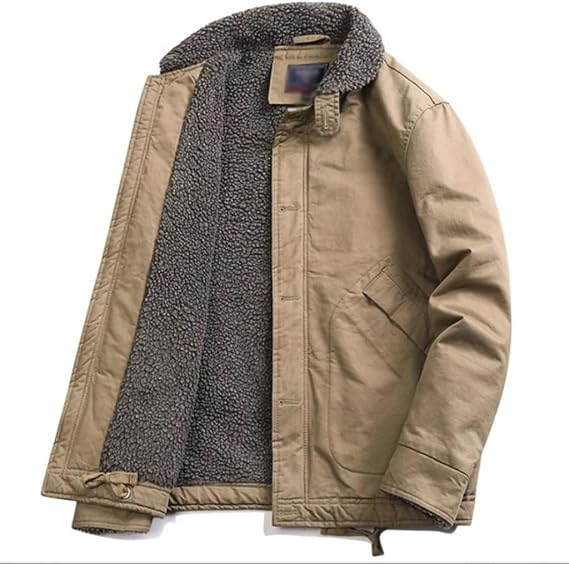 Winter Jacket with Plush Thick Cotton Jacket, Men's Warm Lapel Lamb Cashmere Jacket(M Code)
