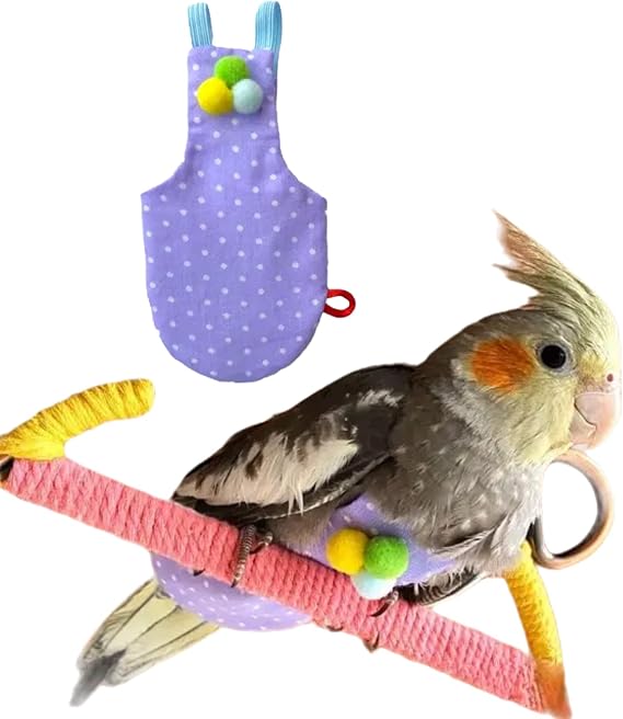 Bird Flight Suits Diapers, Parrot Flight Suits Diapers for Monk Parakeets, Cockatiels Flight Suits, Parrot Clothes, Bird Training Nappy Suit Liners Clothes (Purple-B,Cockatiel)