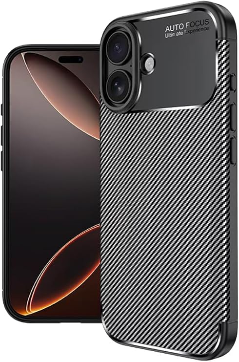 CONSTRAIN - iPhone 17 ile uyumlu Kamera Korumalı (KARBON TASARIM) Koruyucu Lüx Silikon Kılıf - Siyah
