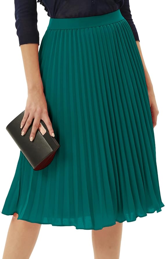 GRACE KARIN Pleated Midi Skirt for Women Chiffon A-Line Outfits