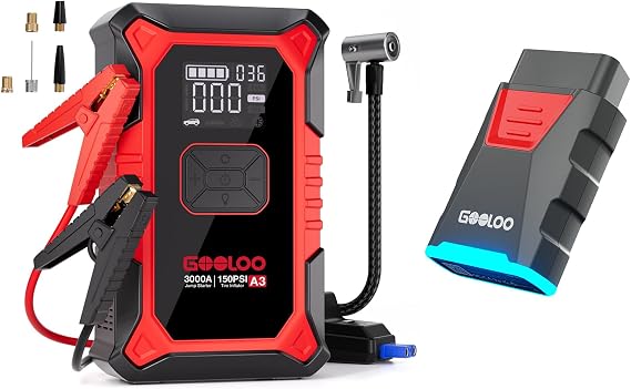 GOOLOO A3 Jump Starter with Air Compressor & DEEPSCAN DS100 OBD2 Scanner