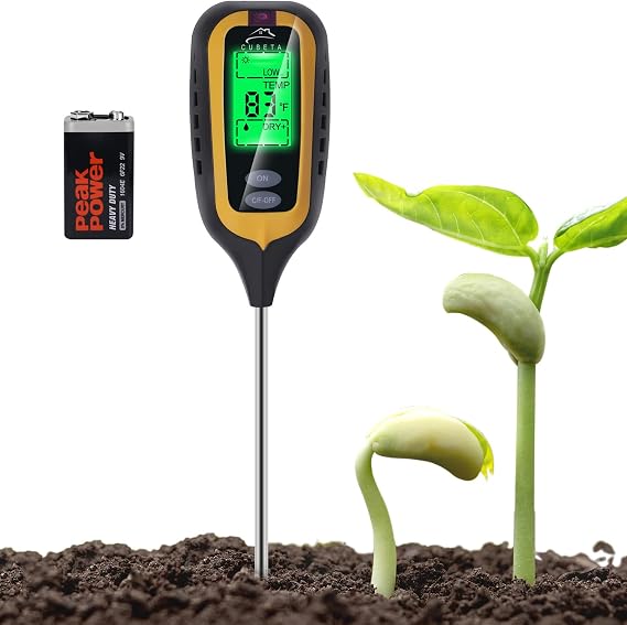 Soil Moisture Meter Digital, 4 in 1 Soil Tester withTemperature/pH/Moisture/Sunlight, Soil Testing Kit for Garden, Farm Outdoor/indoor (Black)