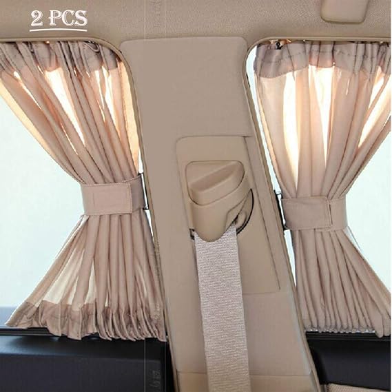 Car Window Curtain, Car Sun Shade Side Window Curtain, Adjustable Auto Sunshade Drape Visor, Universal Window Shades (Beige, 50L)