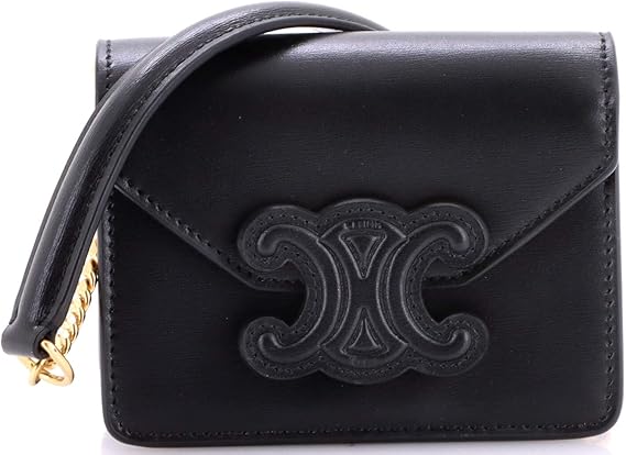 Pre-Loved Card Holder on Chain Leather, Black
