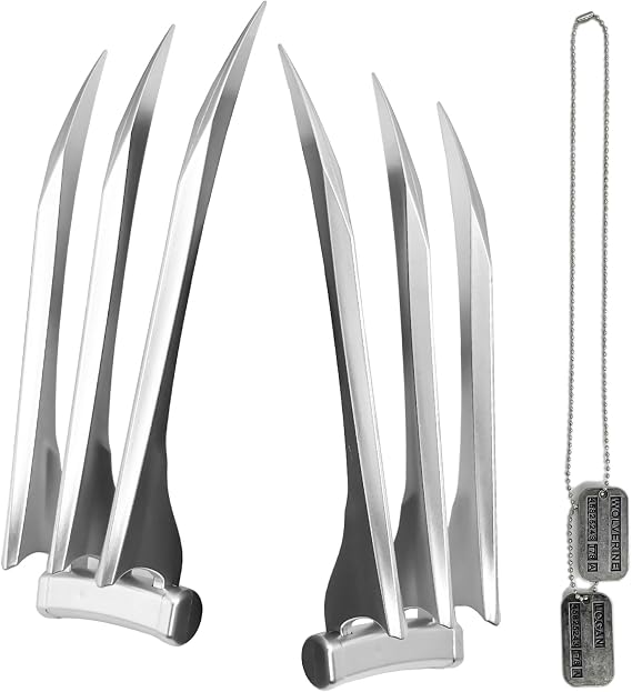 Plastic Wolverine Claws,2 Wolf Claws with Dog tag Necklace