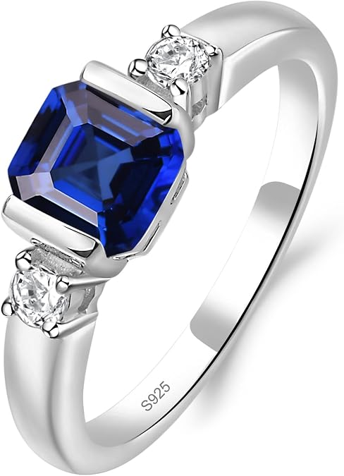 LUO Asscher Cut Gemstone Half Bezel Promise Ring for Women