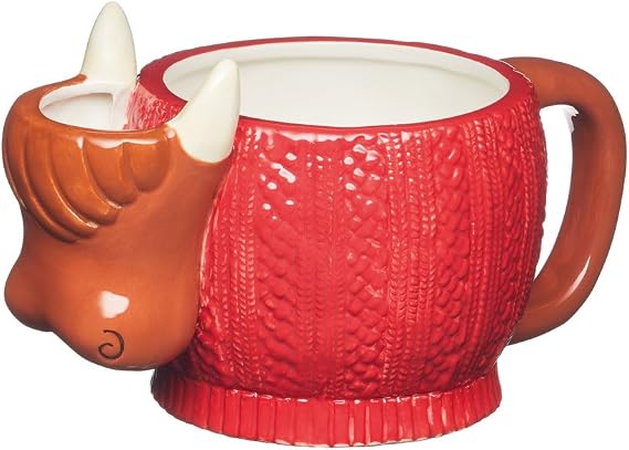 KitchenCraft Painted Ceramic Novelty Highland Cow Mug with Tea Bag Holder, 5 ml (17.5 fl oz) - Brown/Red
