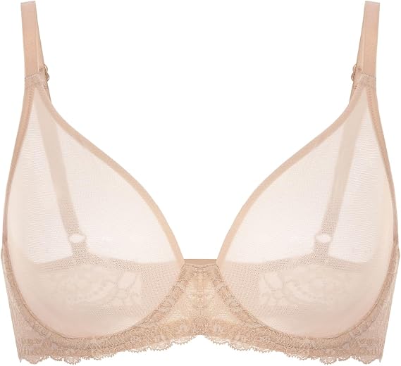 DELIMIRA Women's Sheer Mesh Bra See Through Plus Size Sexy Full Coverage Underwire Unlined Bras