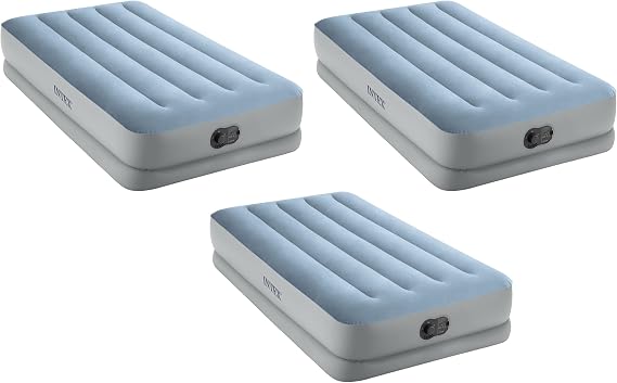 Intex 64157E Dura-Beam Plus Mid-Rise Air Mattress: Fiber-Tech Twin Size Built-in USB Electric Pump- 14in Bed Height- 300lb Weight Capacity,(Pack of 3)