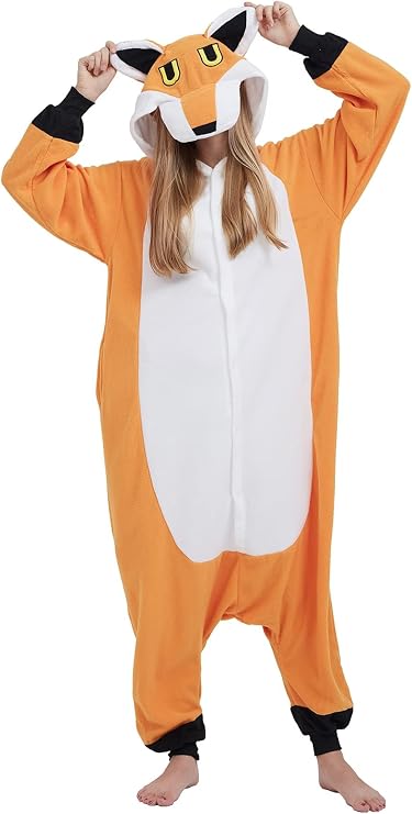 DarkCom Unisex Adult Fox Onesie Halloween Costume One Piece Animal Pajamas Women Men Sleepwear Christmas Pajamas