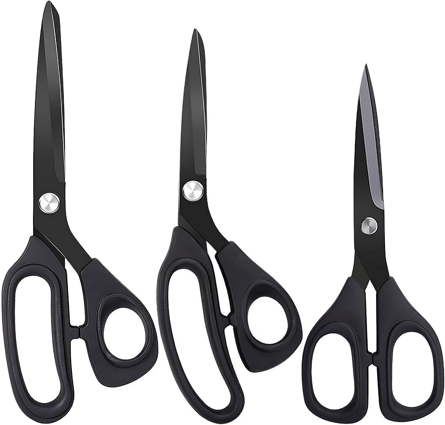 Jasni Scissors Set of 3 black titanium non stick blade anti rust Ergonomic Lightweight Soft Rubber Grip tailor scissors office student scissors for School, Office and Family Daily Use 1096.5"