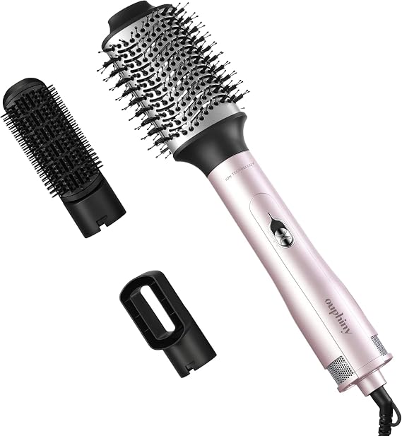3 Inch Blow Dryer Brush, 3 in 1 Hot Air Brush for All Hair Types | Ceramic Volumizer Brush, Negative Ionic Technology, Interchangeable Attachments, Multi-Temperature Settings, Pink