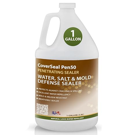 CoverTec CoverSeal PEN50 Stone, Concrete, Masonry Sealer w/Penetrating Water Based Silane Siloxane (1 Gal - Prof Grade)