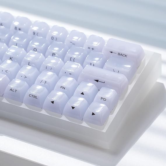 Jelly Crystal Transparent Keycaps, Clear MDA Profile, RGB Compatible 115 Keys Custom Set for Cherry MX Mechanical Gaming Keyboards (White Side Printed)