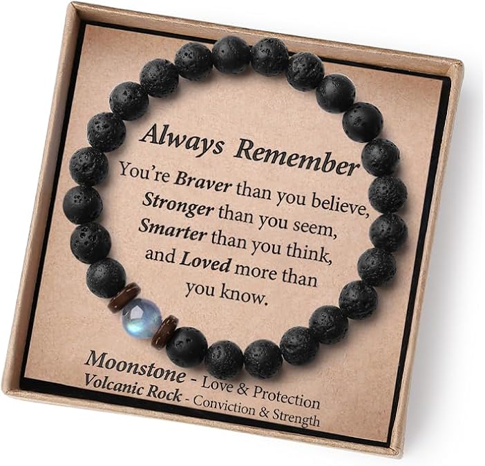 THEMEROL Inspirational Gifts for Kids/Teen Boys/Men-Love/Strength-Handmade Gemstone Bracelets