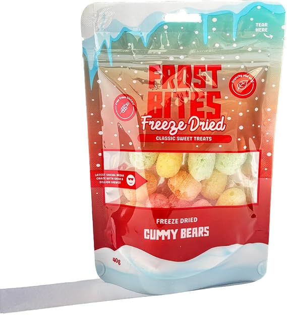 Freeze Dried Gummy Bears 40g – Frost Bites Crunchy Candy | Explosively Sweet & Crispy | Gluten-Free Treat