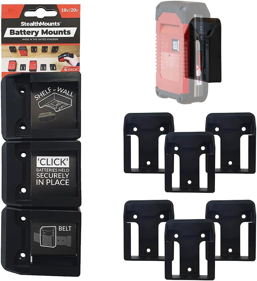 StealthMounts バッテリーマウント | コードレスバッテリーホルダー Ozito/Einhell 18V電動工具対応 | 6パック | 英国製