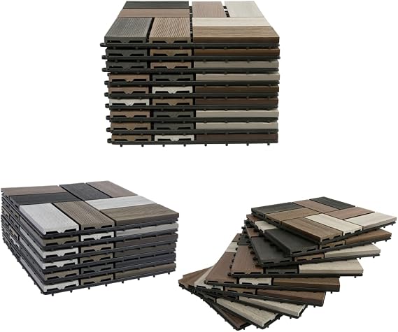 WPC Patio Deck Tiles,DIY Interlocking Decking Tiles, Floor Tile,Water Resistant Indoor Outdoor (22, Random Antique)
