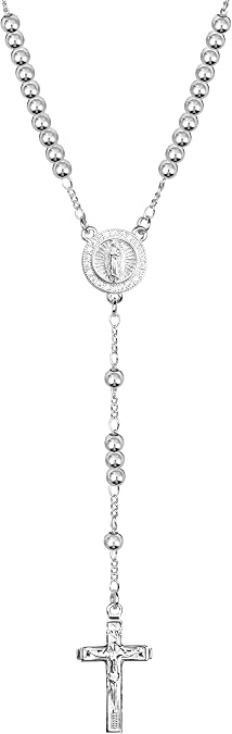 4mm Silver Plated Beads Catholic Rosary Necklace for Women