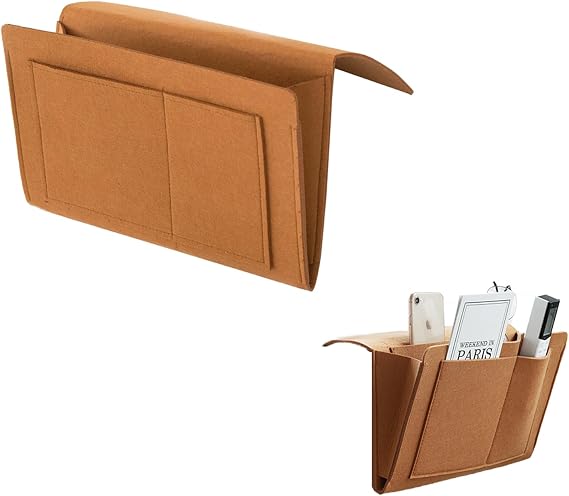 Bedside Organizer, Felt Bunk Bed Storage Hanging Bag, Dorm Upper Multi-Functional Fixed Pocket, Sofa, Baby's Bed Brown