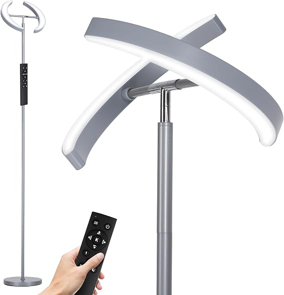 SUNMORY Floor Lamp for Living Room, 28W Bright LED Lamp with Remote Control | 1600lm Dimmable Rotatable Standing Lamp, 74" Tall Modern Reading Torchiere Uplighter Lamp for Bedroom Office Corner, Gray