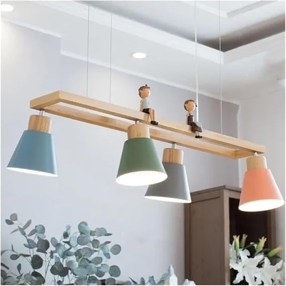 Iron Pendant Light Minimalist Wood Macaron Multi Head Lamp Living Room Restaurant Study Home Decoration Lighting Fixtures,Chandelier Lamp