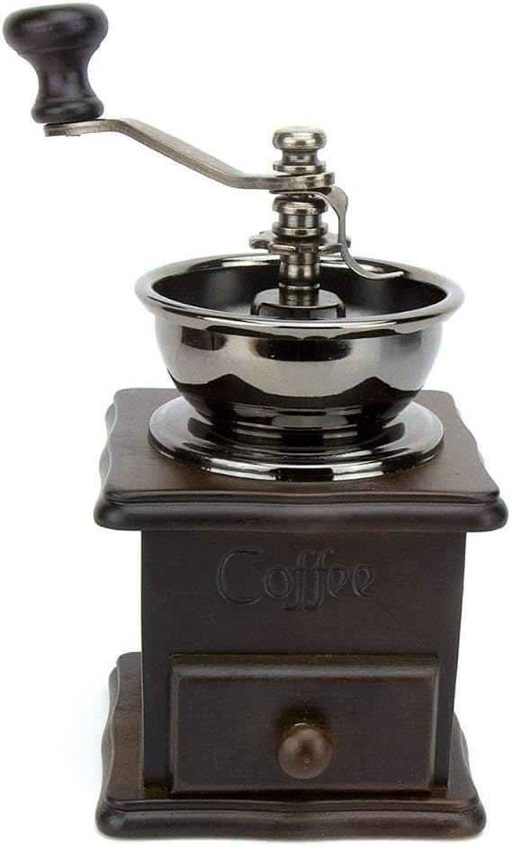 Evelyne GMT-10013 Manual Coffee Grinder Wooden Base with Drawer Coffee Bean Mill Vintage Antique Style Hand Crank