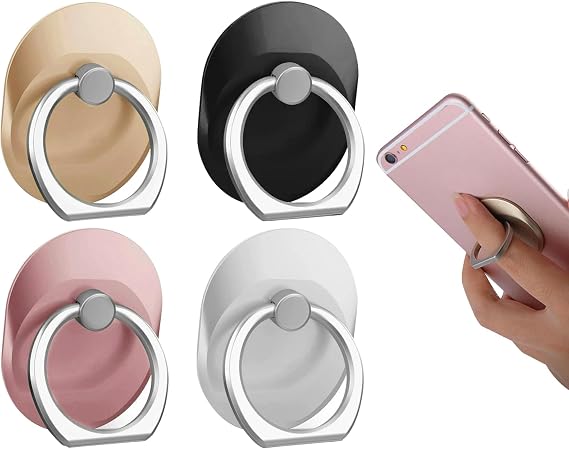 Mobile Phone Ring Holder Pack of 4, 180 Degree Rotation Finger Grip Stand Compatible with Various Mobile Phones, Tablets, Readers