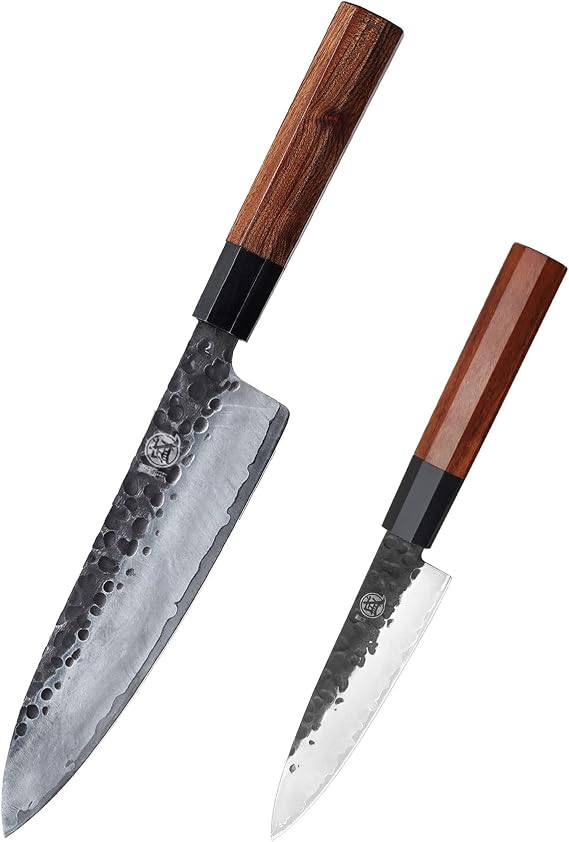 MITSUMOTO SAKARI Japanese Gyuto and Paring Knife, Professional Hand Forged Kitchen Chef Knife