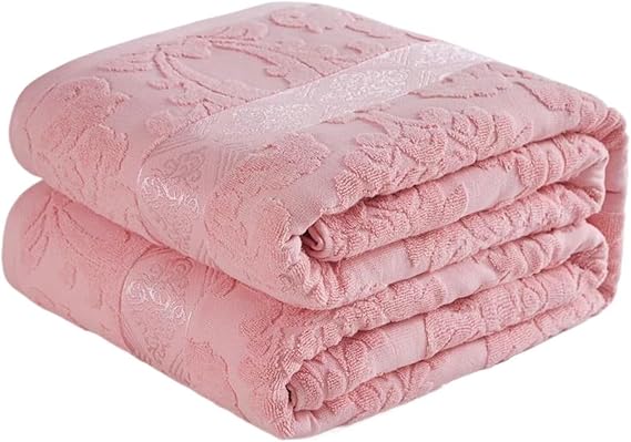 Solid Color Duvet Towel Blanket, Ultra Soft Comfy Cotton Carved Towel Blanket Keep Warm Durable Terry Terry Cloth for All Seasons Traveling or Camping Bedroom Decor(Pink,200x220cm/79x87inch)