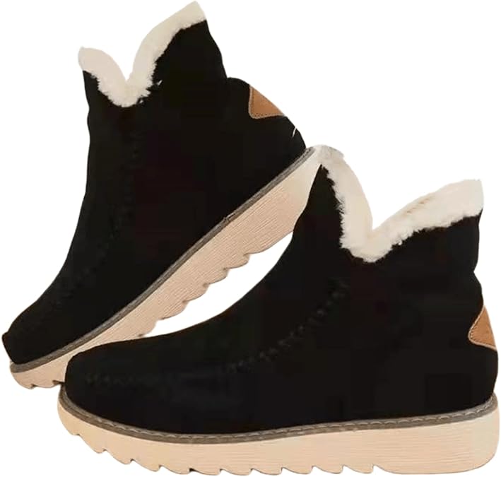 Womens Boots Ankle Booties Slip On Winter Warm Snow Short Booties Fashion Fur Lined Outdoor Comfortable Loafers Shoes