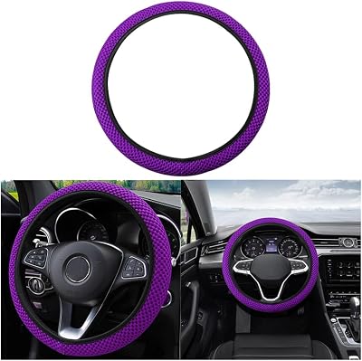 Moly Magnolia Elastic Stretch Steering Wheel Cover, Universal 15 Inch Automotive Steering Wheel Cover, Microfiber Breathable Anti-Slip Odorless Ice Silk, Warm in Winter Cool in Summer Violet