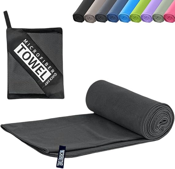 Microfibre Towel - Quick dry Lightweight Absorbent Travel Towel ，Beach Towel Perfect for Sports Beach Gym Swimming，Cycling,Yoga, Camping ，Hiking (1, Dark Gray)