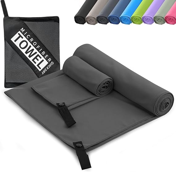 Microfibre Towel - Quick dry Lightweight Absorbent Travel Towel ，Beach Towel Perfect for Sports Beach Gym Swimming，Cycling,Yoga, Camping ，Hiking (2, Dark Gray)