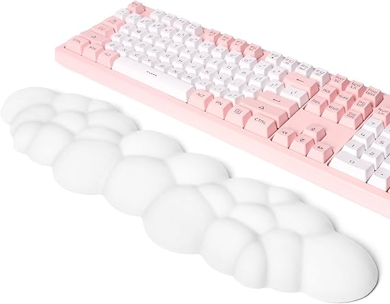 ELZO Upgrade Cloud Keyboard Wrist Rest 2024, 17" Extended Cloud Wrist Rest with 65D High-Density Memory Foam for Computer/Laptop/Mac/Gaming/Office, Non-Slip Base, White
