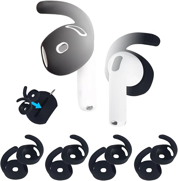 Ear Hooks for AirPods 4 (2024) [Added Storage Pouch] 4 Pairs Anti-Slip Ear Covers Silicone Accessories Compatible with AirPods 4th Generation(Black)