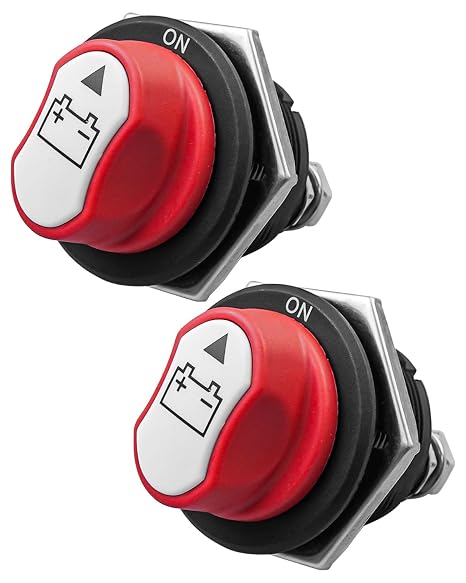 2pcs Battery Disconnect Switch, 12V-48V Battery Master Cut Shut Off Isolator Switch, Max 32V DC 200A Cont 300A Power Battery On-Off-Out Switches for Car Trailer Truck RV ATV Boat