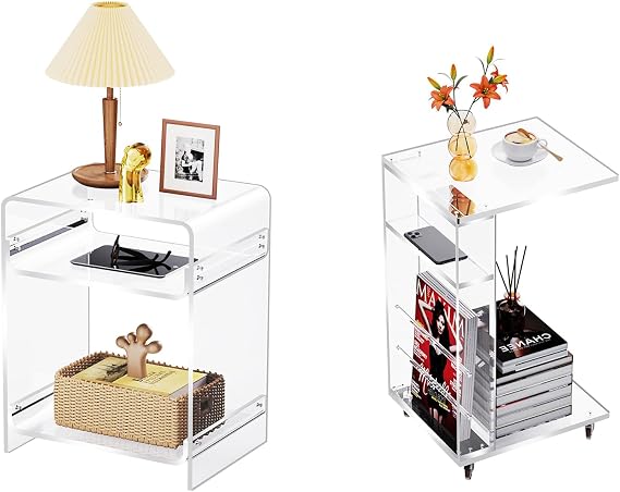 Acrylic End Table Record Player Table,Clear Acrylic Side Table