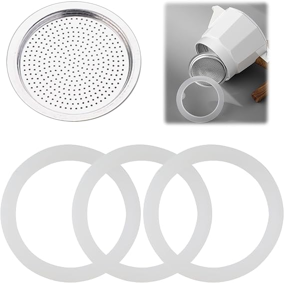 Gasket for 6 Cup Espresso Maker Moka Pot Seal Ring Replacement Coffee Pot Gasket Seal Parts Aluminium Spare Food Grade Silicone Rubber Ring for Bialetti Moka Express Stovetop Coffee Maker