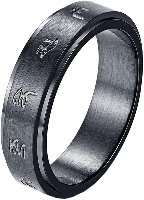 PAURO Men's Women's Buddhist Lucky Mantras Lucky Spinner Ring | Stainless Steel, Comfort Fit Band