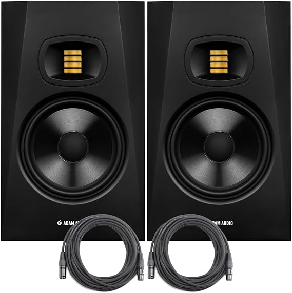 ADAM Audio AMS-T7V T7V 7-inch Studio Monitor Black Pair Bundle with OnStage 25ft XLR Cable 2 Pack