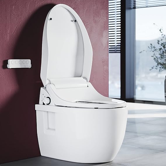 ELEGANT Smart Bidet Toilet Seat with 316 Stainless Steel Self-Cleaning Nozzle, LED Nightlight, Remote Control, Warm Air Dryer, Heated Seat, Soft Closing Seat Bidet Elongated Toilet