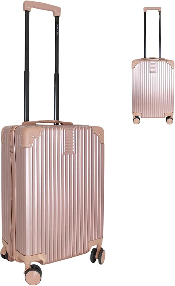 Bordlite 20 Inch Cabin Suitcase (55x35x20cm) Airline Approved Carry On Luggage – Lightweight ABS Hard Shell Travel Case with 360 Spinner Wheels, Telescopic Handle & Combination Lock – Rose Gold