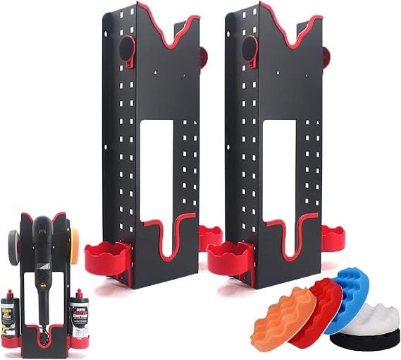 Wall Mount Buffer Polisher Holder,2 Pcs Polishing Machine Rack with 5pcs Polishing Pads,Angle Grinder Holder,Polisher Hanger for Auto Care Tools Waxing Car Polishing Machine | 2 Pcs Polishing Machine Rack ,Angle Grinder Holder,Polisher Hanger for Auto Care Tools Waxing Car Polishing Machine