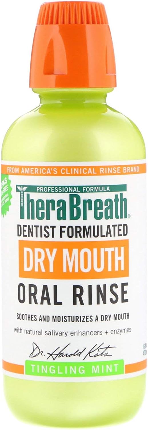 TheraBreath Dry Mouth Oral Rinse Goggles, Tin Damaged Mint, 16.5 fl oz 473 ml