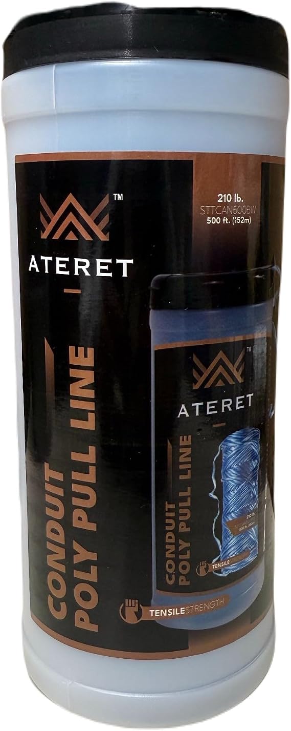 ATERET High-Strength 210 lb Polypropylene Pull Line 500ft Durable Blue Tracer Rope for Easy Pulling, Rigging & Electrical Applications