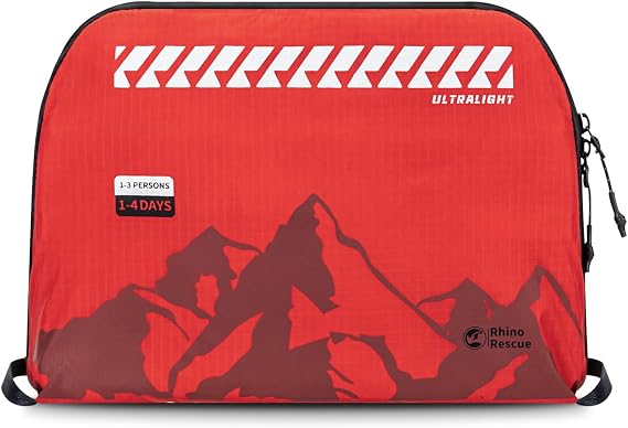 RHINO RESCUE Ultralight Camping First Aid Kit, Water-Resistent Up to 4 Days | Lightweight Emergency Kit for Backpacking, Cycling, Hiking, Travel, Vehicles, Ultra-compact for Carry on