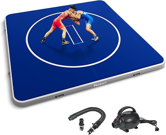FBSPORT Inflatable Wrestling Mat 10ft/6.6ft/5ft, Outdoor and Indoor PVC Jiu Jitsu Mats, Gymnastics Training Mat Foldable for BJJ, MMA, Martial Art, Boxing, Grappling and Judo