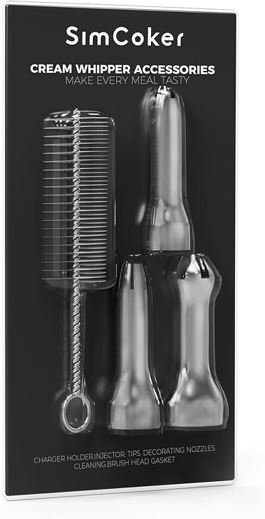 Whipped Cream Dispenser Tips Set, 3 Stainless Steel Decorating Nozzles with Cleaning Brush, 304 Stainless Steel Replacement Parts Compatible with Most Cream Whippers