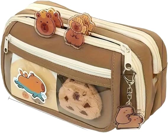 Capybara Pencil Case Capibara pencil holder large large size Kawaii Korean Style Cute Pencil Case with large capacity accessories (1 DOLL+5PCS STICKER INCLUDED)